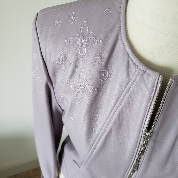 NWOT  🇨🇵 leather Nathalie Chaize lilac leather jacket size small - Picture 4 of 13